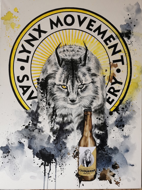 Pour la brasserie Lynx Movement, Aquarelle et marker sur toile, 100 x 60cm